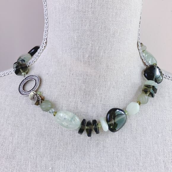 Chunky Retired Silpada Sterling Green Gemstone Necklace, Serpentine Quartz N1995 - Picture 4 of 9